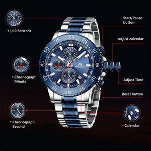 MEGALITH Watches Mens Waterproof Analogue Clock Stainless Steel Waterproof Luminous Watch Men Sports Relogio Masculino With Box